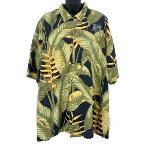 Tommy Bahama UH University Hawaii XXL Aloha Black Silk Button Shirt Green EUC